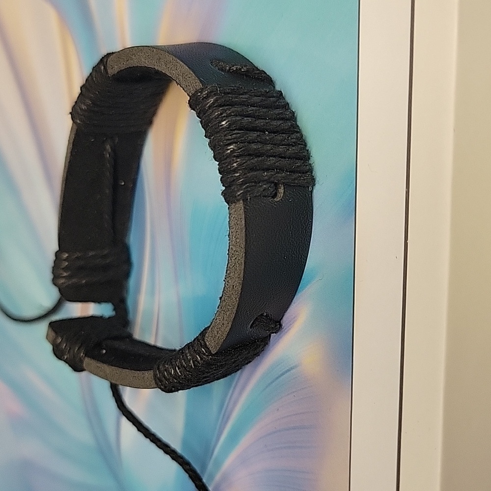 Black Leather 7" Bracelet Adjustable